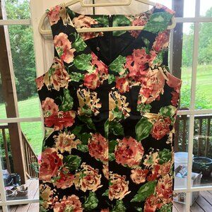 Rose and Black Floral Print Dress